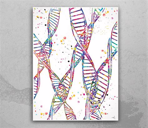 Dna Abstract Art Watercolor Print Dna Molecule Medical Wall Etsy