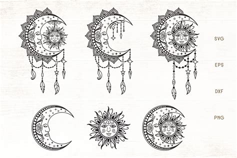 Sun and Moon Zentangle SVG - Mandala Moon, Sun SVG (1016749) | Cut