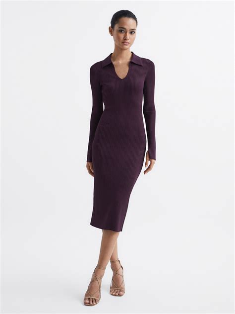 Reiss Ronnie Collared Knitted Bodycon Dress Reiss Australia