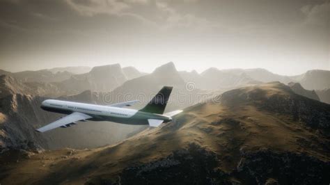 Passenger Aircraft Over Mountain Landscape Stock Illustration