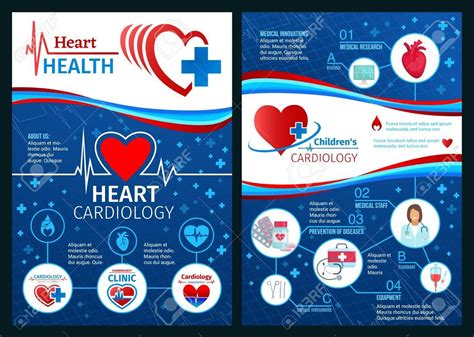 Heart Health Brochure Or Cardiology Clinic Medical Posters Vector