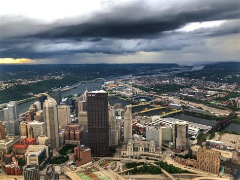 Aerial Shot Of Downtown Pittsburgh As Rain Was Approaching The Steel