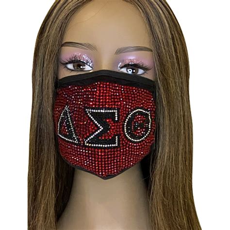 Delta Sigma Theta Full Rhinestone Bling Face Mask Red Mask With 6
