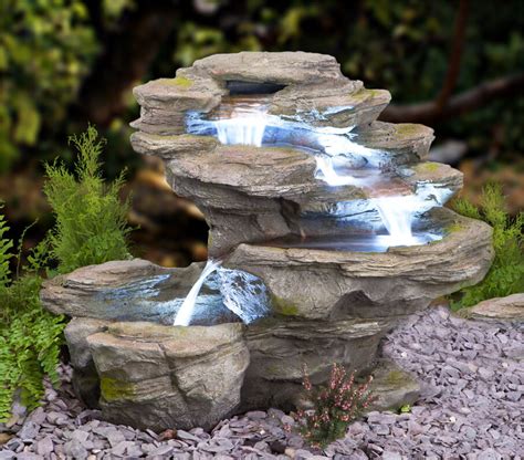 4 Tier Grey Rock Effect Cascade Water Feature Fountain