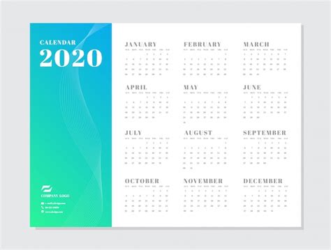 Calendario 2020 Plantilla Semana Comienza El Domingo Vector Premium