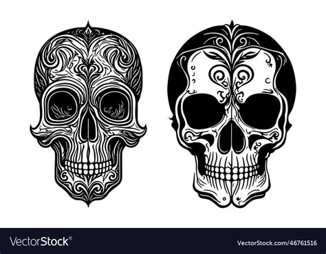 Tribal Skull Tattoo Design Black Outline On White Vector Image