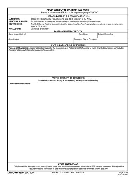 Fillable Army Counseling Form 4856 Fillable Form 2023