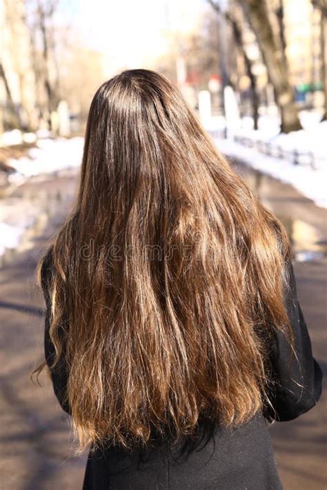 Teenager Girl With Long Brown Hair Back View Stock Image Image Of Outdoor Brown 89772743