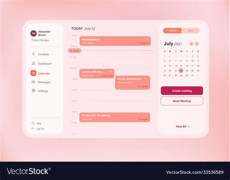 Modern Web Interface Calendar Dashboard Royalty Free Vector