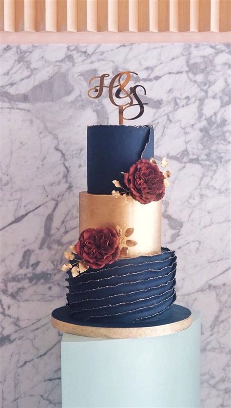 ··· tier cake wedding 3 tier gold modern custom design home decoration afternoon tea display paper cake stand for wedding. Navy Blue And Gold Textured Wedding Cake - Three tier ...