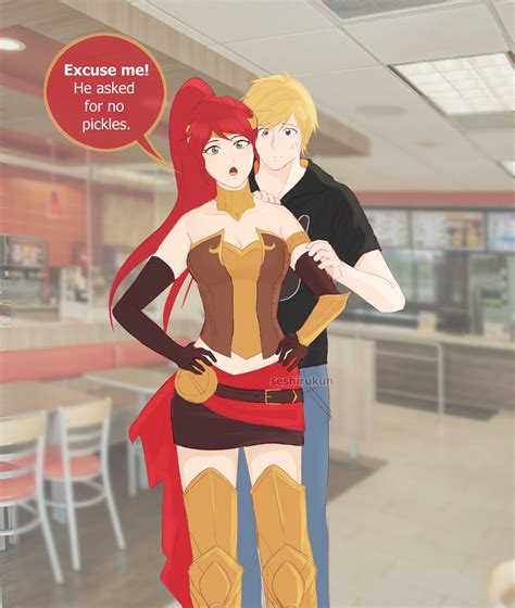 Rwby Jaune X Pyrrha College Au By Seshirukun On Deviantart