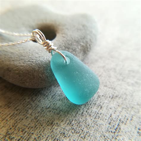 Blue Teal Sea Glass Necklace Genuine Beach Necklace By