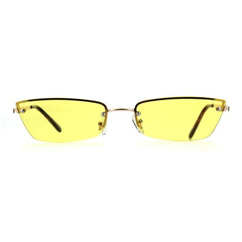 Sa106 Womens Narrow Rectangular Rimless Cat Eye Hippie Color Lens Sunglasses Gold Yellow