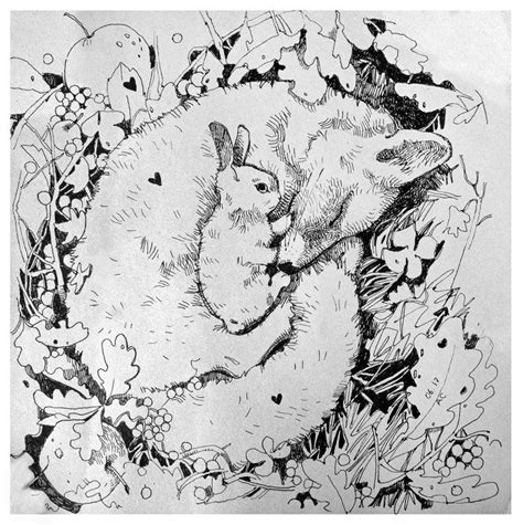 Fox And Rabbit 2017 Ink Drawing By Alexandra Sergeeva Rabbit