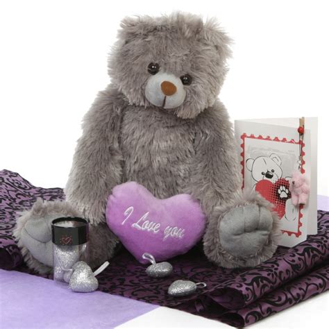 Gimme Some Lovin Bear Hug Care Package Featuring 18 Sugar Heart Tubs Grey Valentines Day Teddy Bear