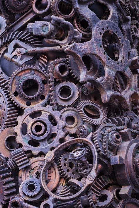 Steampunk Background Machine Parts Large Gears And Chains From