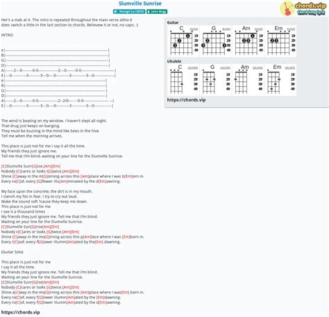 Chord Slumville Sunrise Jake Bugg Tab Song Lyric Sheet Guitar