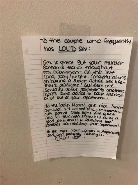 This Note To The Couple Who Frequently Has Loud Sex Will Make You