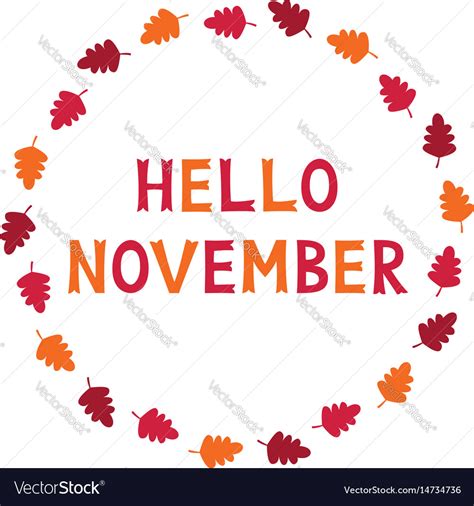 Hello November Card With Autumn Leaves Royalty Free Vector