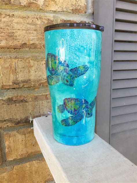 Sea turtle tumbler | Glitter tumbler cups, Custom tumbler cups, Tumbler cups diy