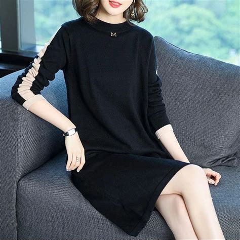 Doreenbow New Fashion Women Knitted Dress Female Spring Autumn Loose O Neck Plus Size Dress