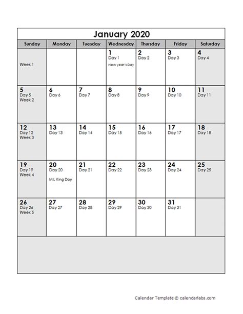 Julian Calendar 2020 Printable Calendar Templates