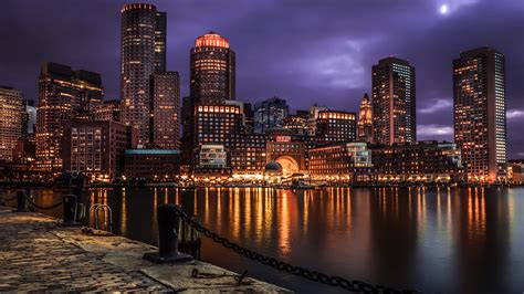 Cityscape Usa Night Landscape Water Photography Boston Ports