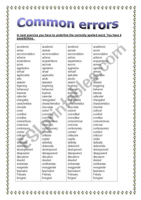 Common Errors Answers 5 Pages Esl Worksheet By Demeuter