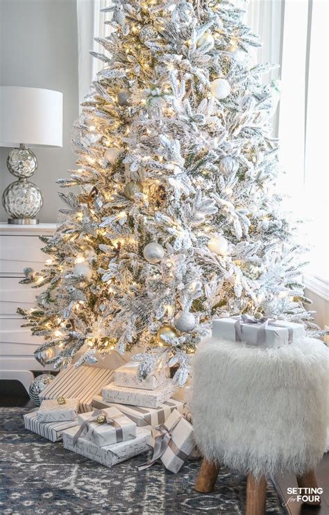 Flocked Christmas Tree White And Gold Glam Style Flocked Christmas