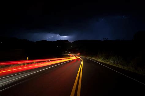 Wallpaper Thunderstorm Lightning Road Night Markup Turn Hd