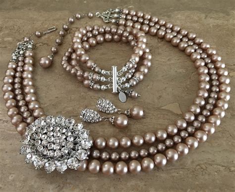 Complete Mother Of The Bride Jewelry Set Taupe Pearl Necklace With