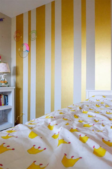 Gold Striped Feature Wall In Girls Bedroom Bedroom Wall Paint Girls