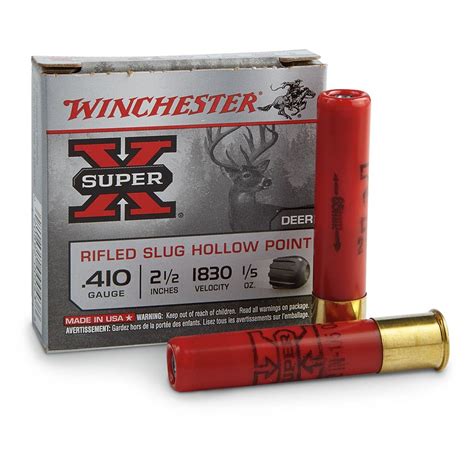 winchester super x rifled slugs 410 gauge 2 1 2 1 5 oz 5 rounds 95656 410 gauge shells