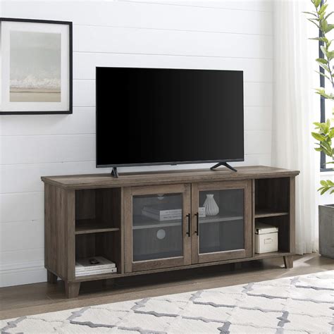 Walker Edison Oxford Modern Double Glass Door Tv Console For Tvs Up To