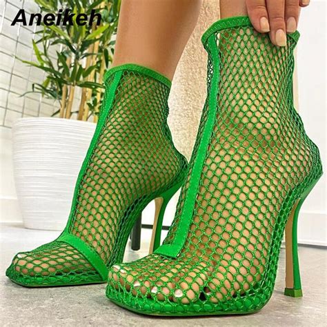 Ankle Boots Women Mesh Ankle Boots Mesh Pointed Toe Aneikeh Fashion
