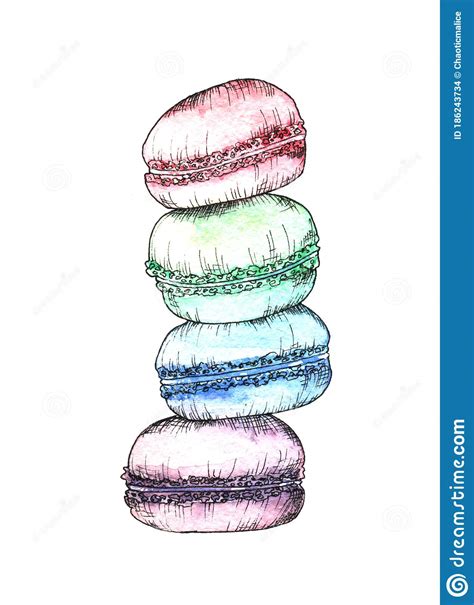 Macaroons Hand Drawn Watercolor Illustration Isolated On White