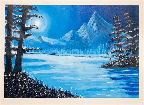 Another Acrylic Painting Of Snowy Mountains On Paper Rpainting