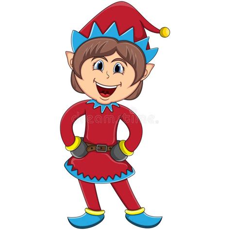 Cute Christmas Elf Girl Cartoon Stock Vector Illustration Of Happy