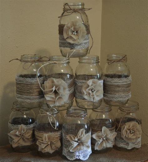 Set Of 10 Mason Jar Sleeves Burlap Wedding Decorations Rustic Wedding