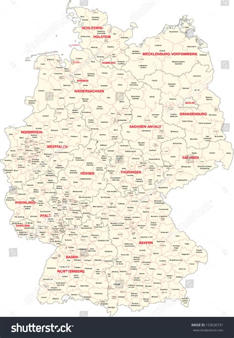 Germany Administrative Map Stock Vector Illustration 153630191