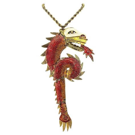 1960s Kenneth J Lane Dragon Necklace Statement Costume Jewelry Mid