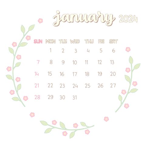 January 2024 Calendar Flower 2024 Monthly Calendar January Png