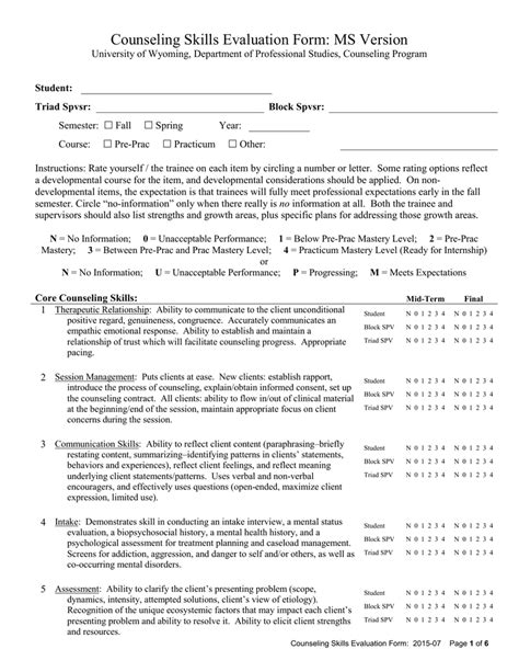 Counseling Skills Evaluation Form Ms 2015 16