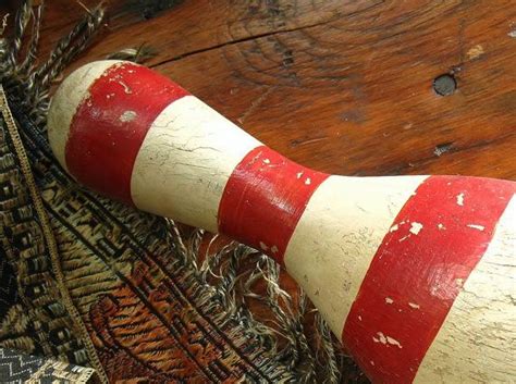 Wooden Bowling Pin Red Striped Primitive Industrial Home Decor