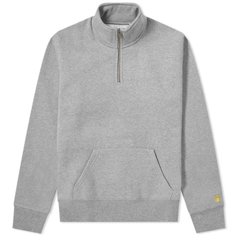 Carhartt Wip Chase Neck Zip Sweat Dark Grey Heather And Gold End