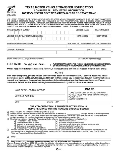 Texas Car Title Transfer Form Form Vtr 346 Download Fillable Pdf Or