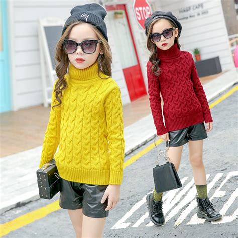Trendy Girls Red Orange Pullover Knit Top Sweater Poloneck Childrens