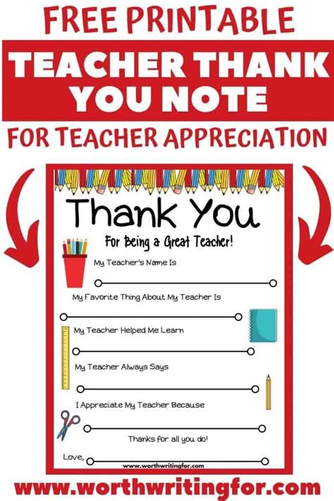 Free Printable Teacher Thank You Note Perfect For Teacher Appreciation