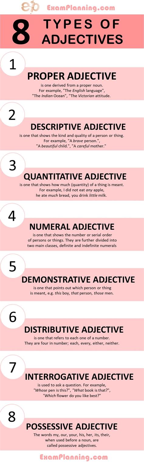 Learn 8 Types Of Adjectives With Examples Adjectives English