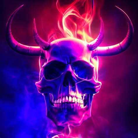 Prompthunt Demonic Skull With Bull Hornsblue And Purple Flame